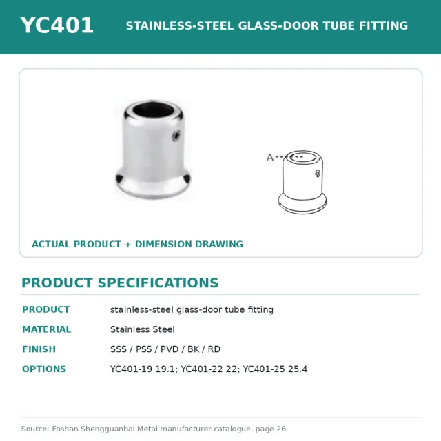 Shengguanbai accesorio tubular de acero inoxidable para puerta de vidrio YC401