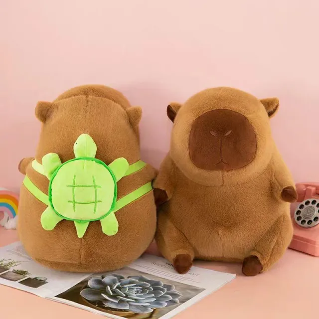 Capibara con mochila de tortuga · Peluche · 30 cm