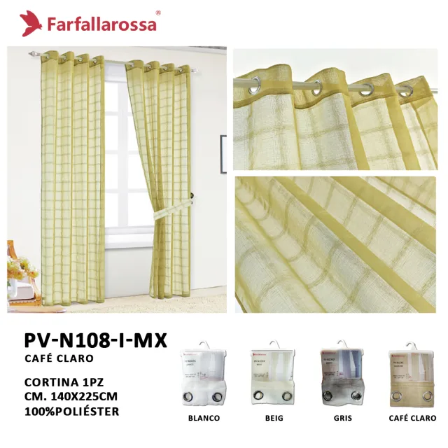 Farfallarossa Doris Sheer Curtain PV-N108, Light coffee