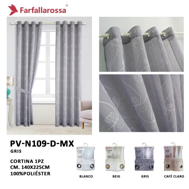 Farfallarossa Doris Sheer Curtain PV-N109, Grey